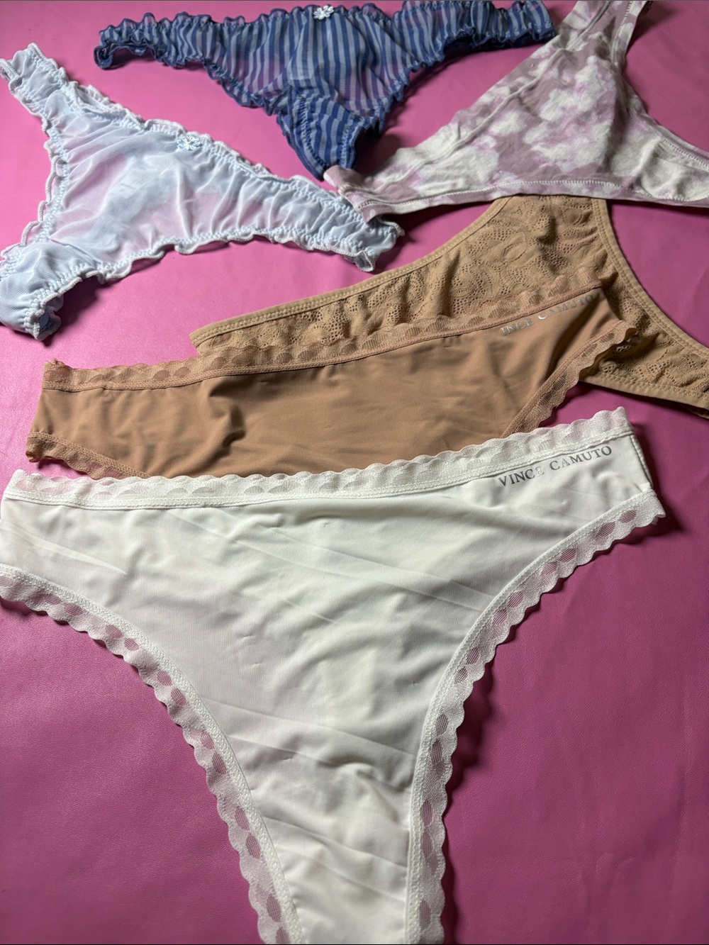 Vince Camuto Assorted Lace-Trim Bikini Set in White, Blue, Tan, Pink 6️⃣